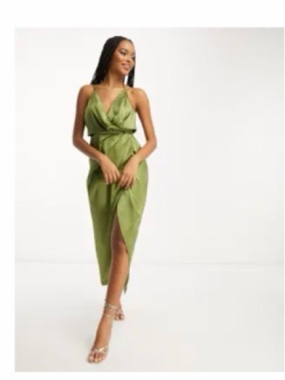 ASOS Olive Wrap Halter Midi Dress